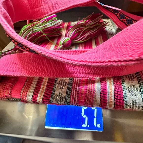 America And Beyond Crossbody Purse Pink Striped Embroidered Tassel Boho Festival - Picture 12 of 12